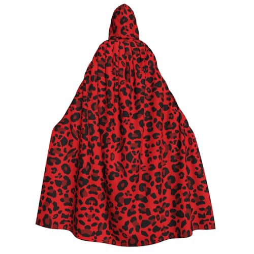 JBJGKHLP Roter Leopardenmuster, Unisex, Erwachsene, mit Kapuze, langärmelig, Umhang, Halloween, Weihnachten, Karneval, Mottopartys von JBJGKHLP