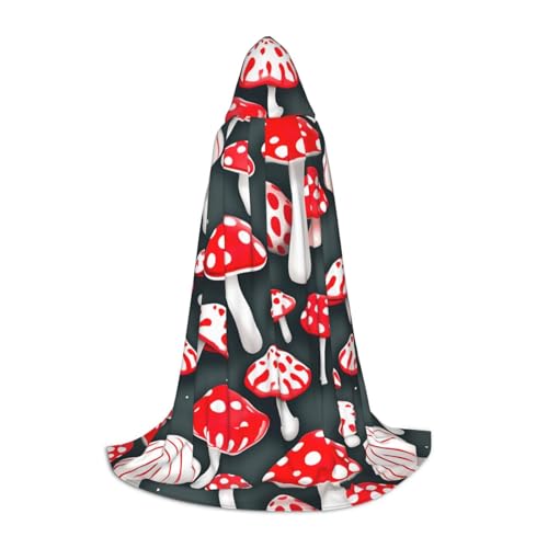 JBJGKHLP Roter weißer Pilz-Druck, Unisex, Kapuzenumhang, Robe, Karneval, Halloween, Cosplay, Weihnachten, bequem, stilvoll von JBJGKHLP