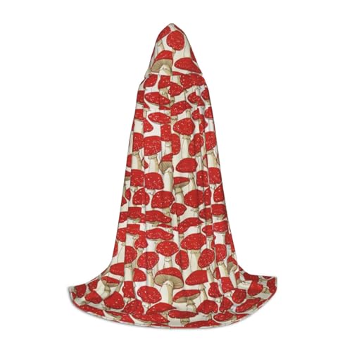 JBJGKHLP Roter weißer Pilz-Druck, Unisex, Kapuzenumhang, Robe, Karneval, Halloween, Cosplay, Weihnachten, bequem, stilvoll von JBJGKHLP