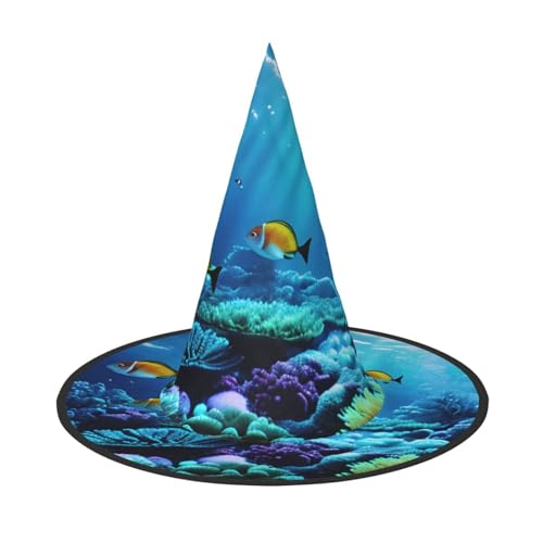 JBJGKHLP Ruhige Unterwasserlandschaft Druck Halloween Hexenhut Unisex Karneval Cosplay Party Mode Kappe Kostüm Zubehör von JBJGKHLP