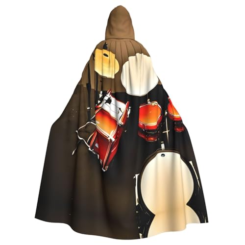 JBJGKHLP Schlagzeug-Set-Standard-Druck, atmungsaktiv, Unisex, volle Länge, Kapuzenumhang für Halloween, Cosplay, Festivals von JBJGKHLP
