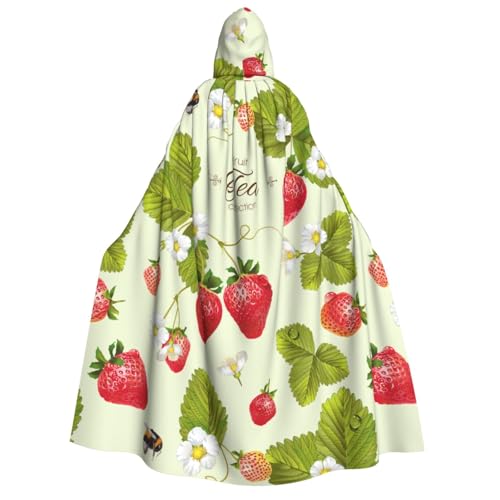 JBJGKHLP Schöner Erdbeer-Druck, Unisex, Erwachsene, mit Kapuze, langärmelig, Umhang, Halloween, Weihnachten, Karneval, Mottopartys von JBJGKHLP