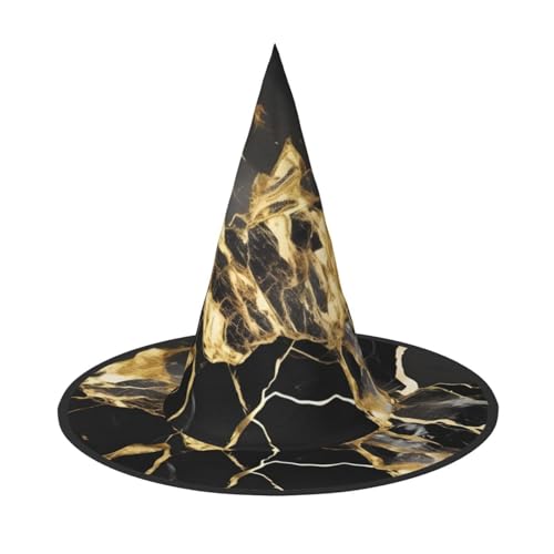 JBJGKHLP Schwarzer Marmor-Textur, goldener Druck, Halloween, Hexenhut, Unisex, Karneval, Cosplay, Party, Mode, Kappe, Kostümzubehör von JBJGKHLP