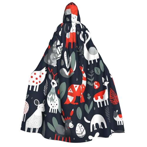 JBJGKHLP Skandinavischer Tierdruck, Unisex, Erwachsene, mit Kapuze, langärmelig, Umhang, Halloween, Weihnachten, Karneval, Themenpartys von JBJGKHLP