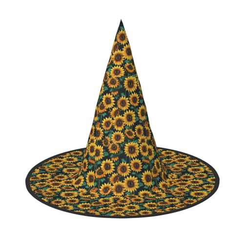 JBJGKHLP Sonnenblumen-Druck Halloween Hexenhut Unisex Karneval Cosplay Party Mode Cap Kostüm Zubehör von JBJGKHLP