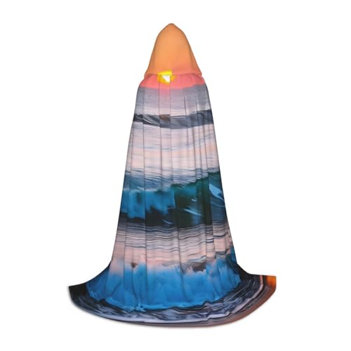 JBJGKHLP Sonnenuntergang und Sonnenaufgang mit Meereswellen-Druck, Unisex, Kapuzenumhang, Robe, Karneval, Halloween, Cosplay, Weihnachten, bequem, stilvoll von JBJGKHLP