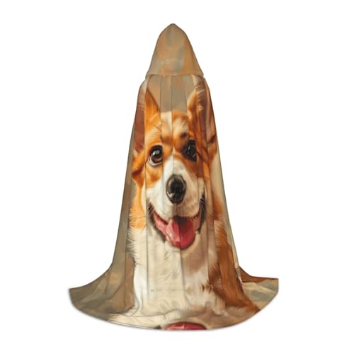 JBJGKHLP Süßer Corgi-Aufdruck, Unisex, Kapuzenumhang, Robe, Karneval, Halloween, Cosplay, Weihnachten, bequem, stilvoll von JBJGKHLP