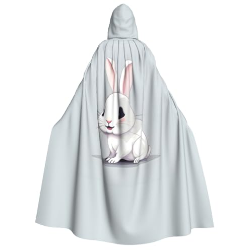 JBJGKHLP Süßer weißer Hasen-Druck, Unisex, Erwachsene, mit Kapuze, langärmelig, Umhang, Halloween, Weihnachten, Karneval, Mottopartys von JBJGKHLP