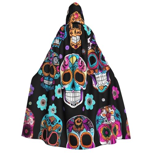 JBJGKHLP Sugar Skull Print Unisex Erwachsene Kapuze Langarm Umhang Halloween Weihnachten Karneval Mottopartys von JBJGKHLP