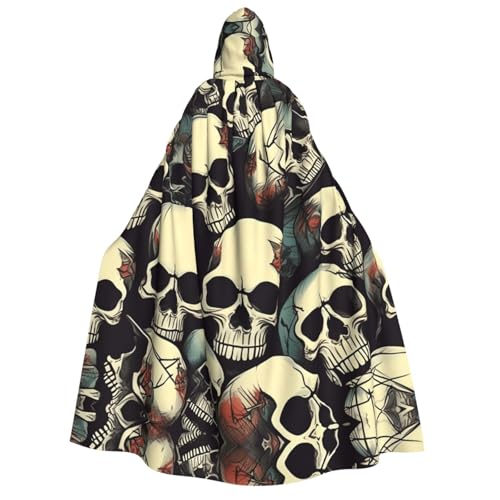 JBJGKHLP Totenkopf-Skelett-Druck, Unisex, Erwachsene, mit Kapuze, langärmelig, Umhang, Halloween, Weihnachten, Karneval, Mottopartys von JBJGKHLP