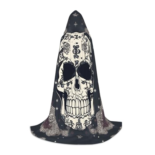 JBJGKHLP Totenkopf-Umhang für Yoga und Blumendruck, Unisex, mit Kapuze, Karneval, Halloween, Cosplay, Weihnachten, bequem, stilvoll von JBJGKHLP