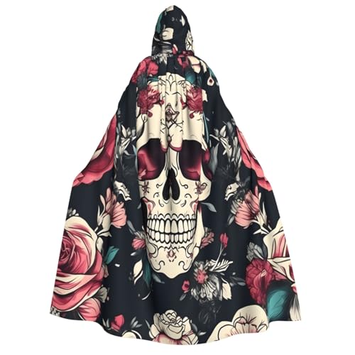 JBJGKHLP Umhang mit Blumen, Totenkopf, Ornament, Muster, Unisex, Erwachsene, mit Kapuze, langärmelig, für Halloween, Weihnachten, Karneval, Mottopartys von JBJGKHLP