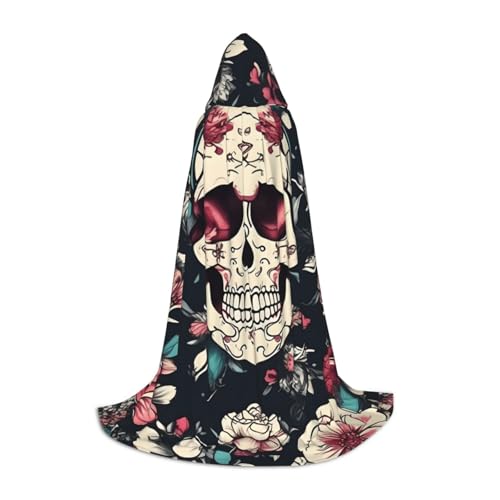 JBJGKHLP Umhang mit Blumen, Totenkopf, Ornament, Muster, Unisex, Kapuzenumhang, Robe, Karneval, Halloween, Cosplay, Weihnachten, bequem, stilvoll von JBJGKHLP