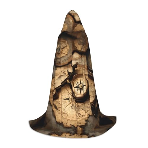 JBJGKHLP Umhang mit Kompass und alter Weltkarte, Unisex, Kapuzenumhang, Robe, Karneval, Halloween, Cosplay, Weihnachten, bequem, stilvoll von JBJGKHLP