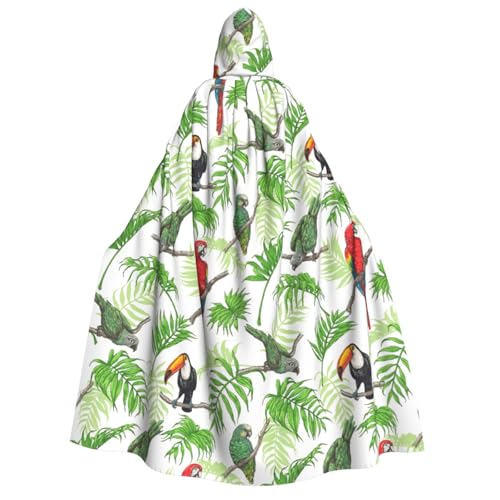 JBJGKHLP Umhang mit Papageienvögeln und tropischem Baum, Unisex, Erwachsene, mit Kapuze, langärmelig, für Halloween, Weihnachten, Karneval, Mottopartys von JBJGKHLP