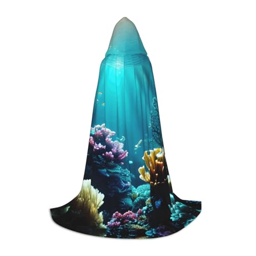 JBJGKHLP Umhang mit Unterwasserlandschaft, Unisex, mit Kapuze, Karneval, Halloween, Cosplay, Weihnachten, bequem, stilvoll von JBJGKHLP