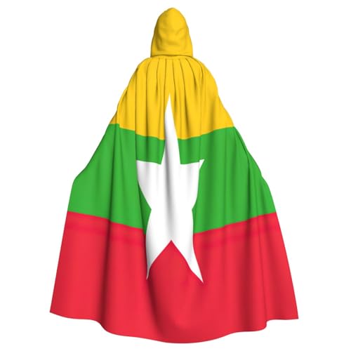 JBJGKHLP Umhang mit der Flagge von Myanmar, atmungsaktiv, Unisex, mit Kapuze, für Halloween, Cosplay, Festivals von JBJGKHLP