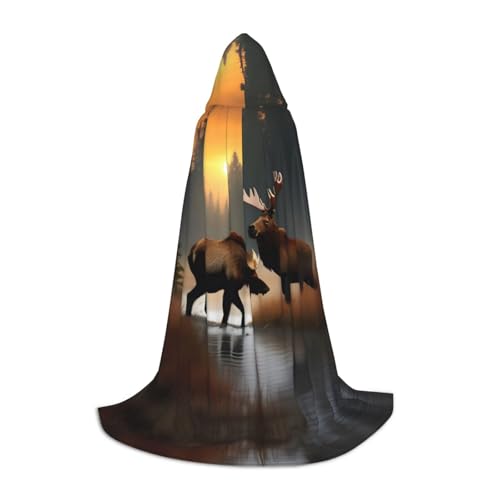 JBJGKHLP Unisex Kapuzenumhang mit Hirschbär und Elchaufdruck, Karneval, Halloween, Cosplay, Weihnachten, bequem, stilvoll von JBJGKHLP
