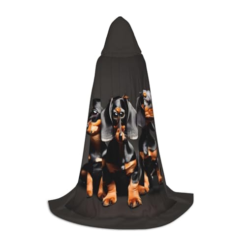 JBJGKHLP Unisex Kapuzenumhang mit drei Dackeln bedruckt, Karneval, Halloween, Cosplay, Weihnachten, bequem, stilvoll von JBJGKHLP