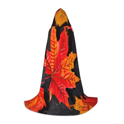 JBJGKHLP Unisex Kapuzenumhang mit rotem Blättermuster, Karneval, Halloween, Cosplay, Weihnachten, bequem, stilvoll von JBJGKHLP