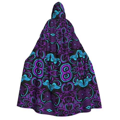 JBJGKHLP Violetter Schmetterlings- und Blumendruck, Unisex, Erwachsene, mit Kapuze, langärmelig, Umhang, Halloween, Weihnachten, Karneval, Mottopartys von JBJGKHLP