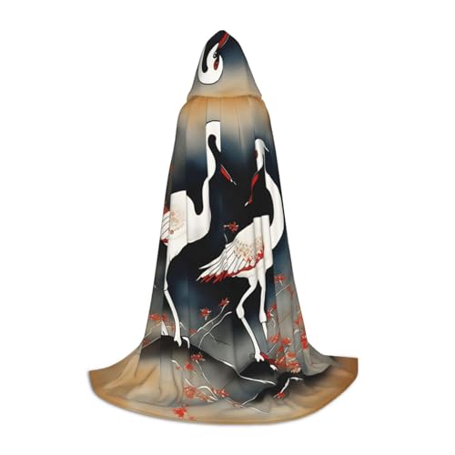 JBJGKHLP Zwei japanische Kraniche fliegen traditionelle Malerei Druck Unisex Kapuzenumhang Robe Karneval Halloween Cosplay Weihnachten bequem stilvoll von JBJGKHLP