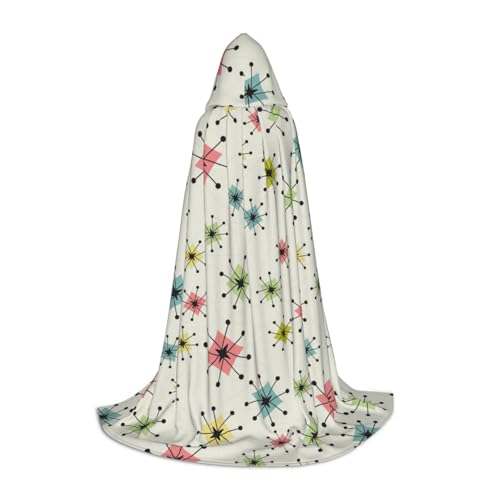 JBYJBX Atomic Stars Muster Druck Halloween Kapuzenumhang 130/150/170cm Karneval Hexenkostüm Cosplay Mottoparty von JBYJBX