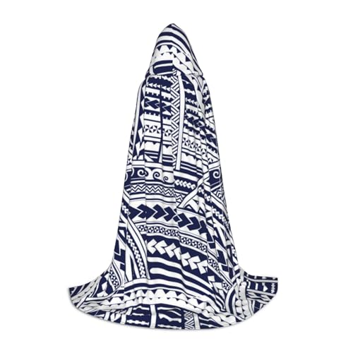 JBYJBX Blauer polynesischer Maori-Stammesmuster-Druck, Unisex, Kapuzenumhang, Halloween, Cosplay, Kostüm, Weihnachten, Karneval, Party, Umhang von JBYJBX