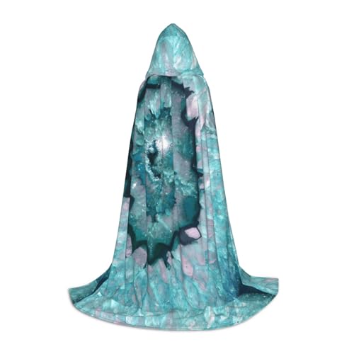 JBYJBX Blaugrüner Achat-Druck, Unisex, Kapuzenumhang, Halloween, Cosplay, Kostüm, Weihnachten, Karneval, Party, Umhang von JBYJBX