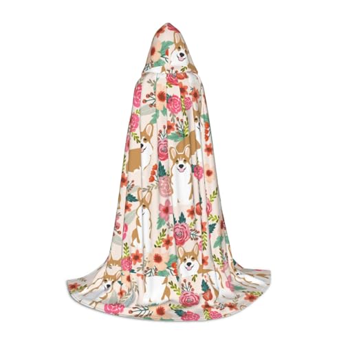 JBYJBX Corgi Kapuzenumhang mit Blumenmuster, Unisex, mit Kapuze, für Halloween, Cosplay, Weihnachten, Karneval, Party, Umhang von JBYJBX