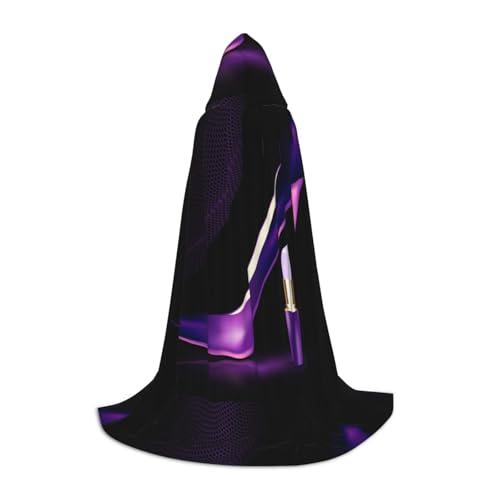 JBYJBX Eleganter lila High Heels Print Halloween Kapuzenumhang 130/150/170 cm Karneval Hexenkostüm Cosplay Mottoparty von JBYJBX