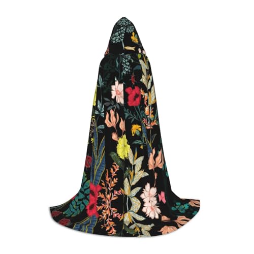 JBYJBX Farbenfroher Boho-Blumendruck, Unisex, Kapuzenumhang, Halloween, Cosplay, Kostüm, Weihnachten, Karneval, Party, Umhang von JBYJBX