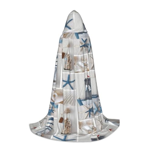 JBYJBX Flaschen-Muschel Seestern Leuchtturm Druck Unisex Kapuzenumhang Halloween Cosplay Kostüm Weihnachten Karneval Party Wear von JBYJBX