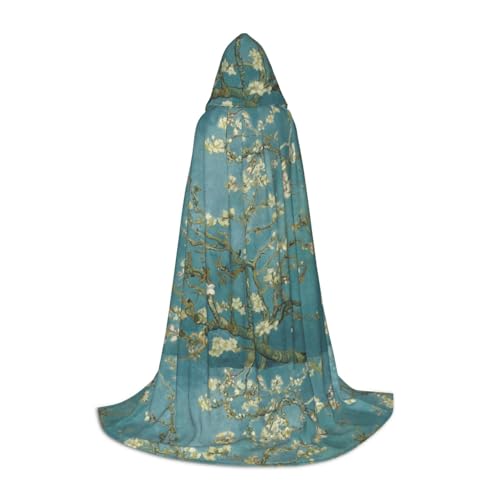 JBYJBX Halloween-Kapuzenumhang mit Mandelblüten-Druck, 130/150/170 cm, Karneval, Hexenkostüm, Cosplay, Mottoparty von JBYJBX