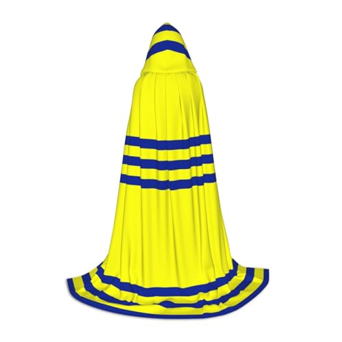 JBYJBX Halloween Kapuzenumhang mit gelben und blauen Streifen, 130/150/170 cm, Karneval, Hexenkostüm, Cosplay, Mottoparty von JBYJBX