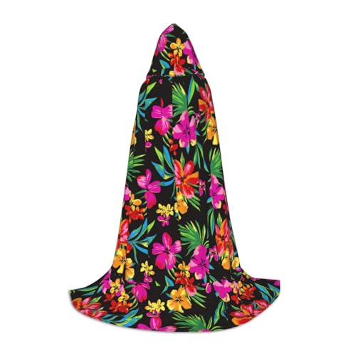 JBYJBX Hawaiianischer Blumendruck, Unisex, Kapuzenumhang, Halloween, Cosplay, Kostüm, Weihnachten, Karneval, Party, Umhang von JBYJBX