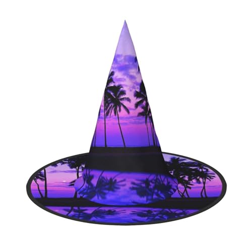 JBYJBX Jbyjbxpalme lila Sonnenuntergang Druck Karneval Halloween Hexenhut Motto-Partys Hut Cosplay Maskerade Urlaub Dekor von JBYJBX
