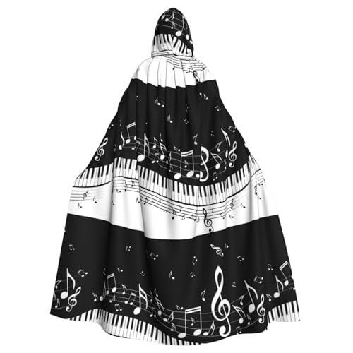 JBYJBX Klaviertasten mit Musiknoten-Druck, Halloween, Cosplay, Mittelalter-Festivals, Unisex, Umhang mit Hut und Kapuze von JBYJBX