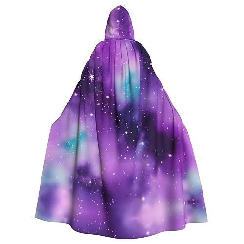 JBYJBX Magic Galaxy Sky Purple Print Halloween Unisex Länge Kapuzenmantel Weihnachten Umhang Vampir Hexe Umhang Cosplay Kostüm von JBYJBX