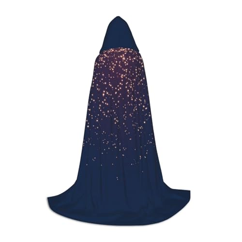 JBYJBX Marineblauer Himmel und Sternen-Druck, Halloween-Kapuzenumhang, 130/150/170 cm, Karneval, Hexenkostüm, Cosplay, Mottoparty von JBYJBX