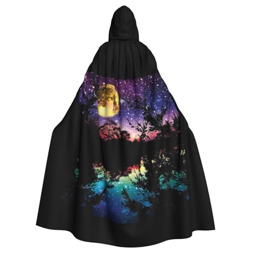 JBYJBX Nachthimmel mit Bäumen-Druck, Halloween, Cosplay, Mittelalter-Festivals, Unisex, Umhang mit Hut und Kapuze von JBYJBX
