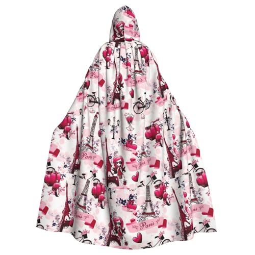 JBYJBX Paris Eiffelturm Frankreich Druck Halloween Cosplay Mittelalter Festivals Unisex Umhang in voller Länge mit Hut und Kapuze von JBYJBX
