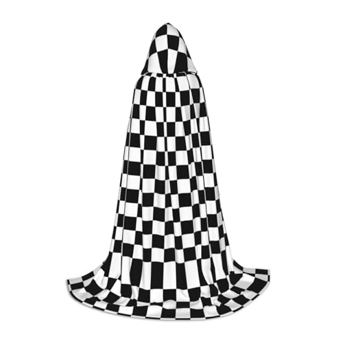 JBYJBX Schwarz-weiß karierter Druck, Unisex, Kapuzenumhang, Halloween, Cosplay, Kostüm, Weihnachten, Karneval, Party, Umhang JBYJBX Schwarz-weiß karierter Druck, Unisex, Kapuzenumhang, Halloween, Cosplay, Kostüm, Weihnachten, Karneval, Party, Umhang von JBYJBX