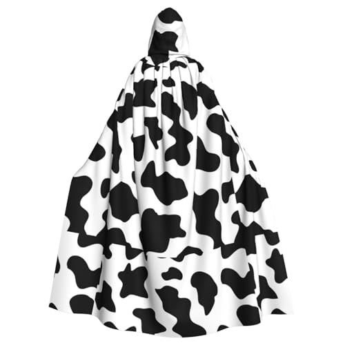 JBYJBX Schwarz-weißer Kuh-Druck, Halloween, Cosplay, Mittelalter-Festivals, Unisex, Umhang mit Hut und Kapuze von JBYJBX