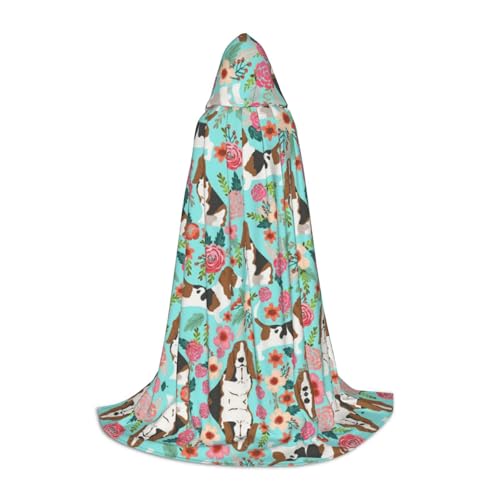 JBYJBX Süßer Basset Hound Blumendruck, Unisex, Kapuzenumhang, Halloween, Cosplay, Kostüm, Weihnachten, Karneval, Party, Umhang JBYJBX Süßer Basset Hound Blumendruck, Unisex, Kapuzenumhang, Halloween, Cosplay, Kostüm, Weihnachten, Karneval, Party, Umhang von JBYJBX