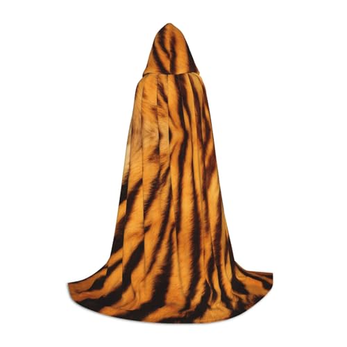 JBYJBX Tiger gestreiftes Muster Druck Halloween Kapuzenumhang 130/150/170cm Karneval Hexenkostüm Cosplay Mottoparty von JBYJBX