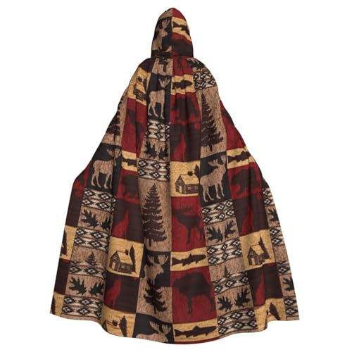 JBYJBX Umhang mit Bär, Hirsch, Fischdruck, Halloween, Cosplay, Mittelalter-Festivals, Unisex, volle Länge, mit Hut und Kapuze von JBYJBX
