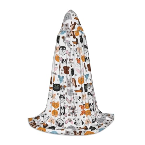 JBYJBX Umhang mit Cartoon-Katzen- und Hunde-Aufdruck, Unisex, Kapuzenumhang, Halloween, Cosplay, Kostüm, Weihnachten, Karneval, Party, Umhang von JBYJBX