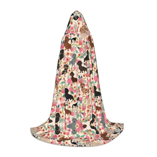 JBYJBX Umhang mit Hunde-Blumendruck, Unisex, mit Kapuze, Halloween, Cosplay, Kostüm, Weihnachten, Karneval, Party, Umhang von JBYJBX