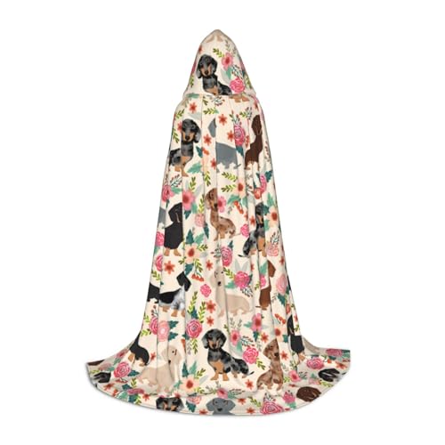JBYJBX Umhang mit Kapuze und Hunde-Blumendruck, Unisex, Halloween, Cosplay, Kostüm, Weihnachten, Karneval, Party, Umhang von JBYJBX